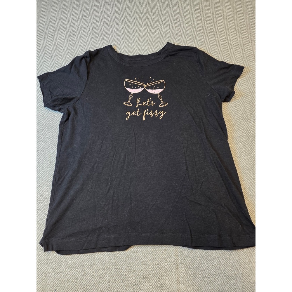 LOFT T-Shirt Women Large Black Lets Get Fizzy Champagne Graphic Short Sleeve Tee